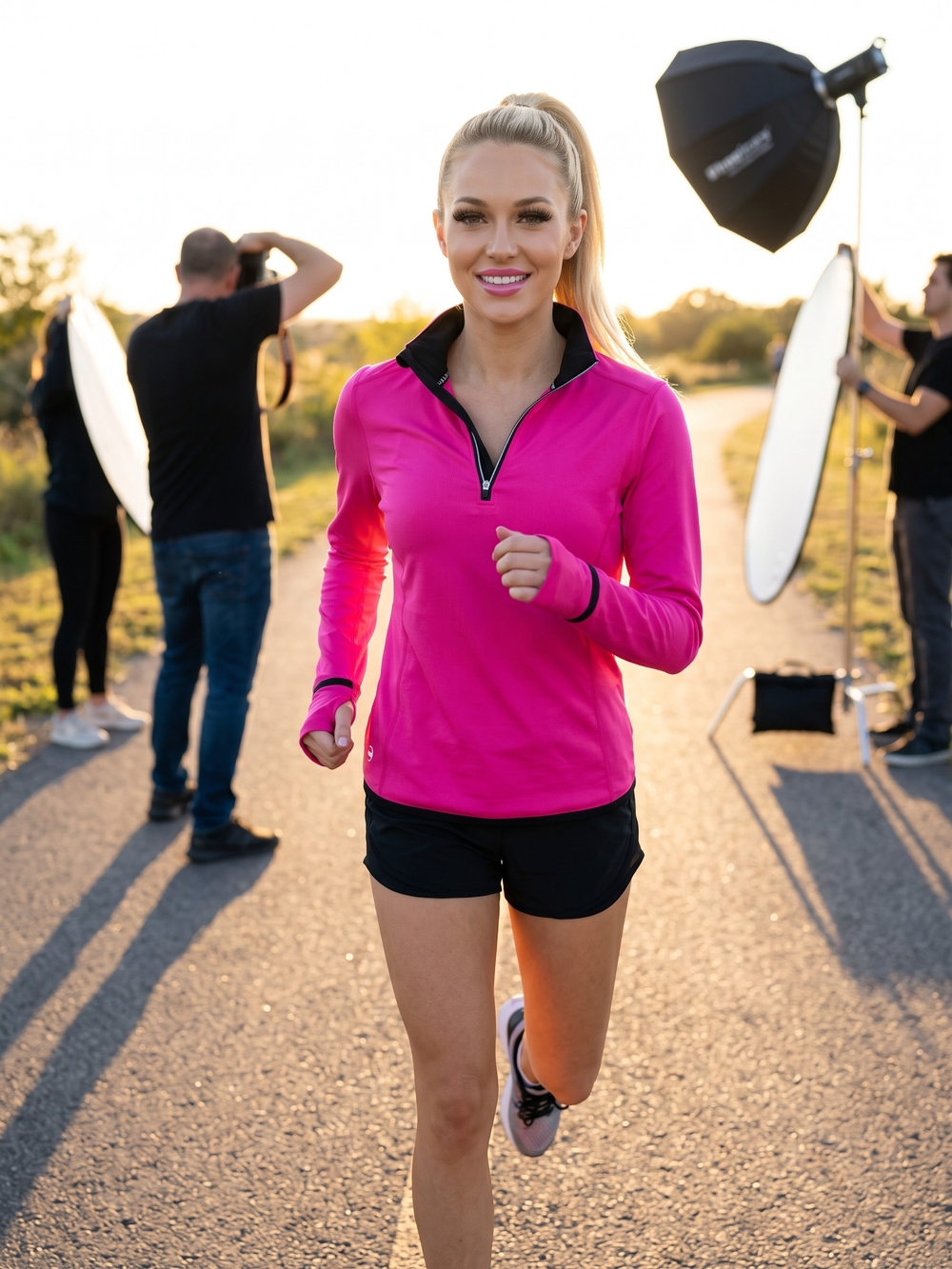 Lauren Ralph Lauren Hot Pink Long Sleeve Half-Zip Top with Black Trim - Picture 2 of 8